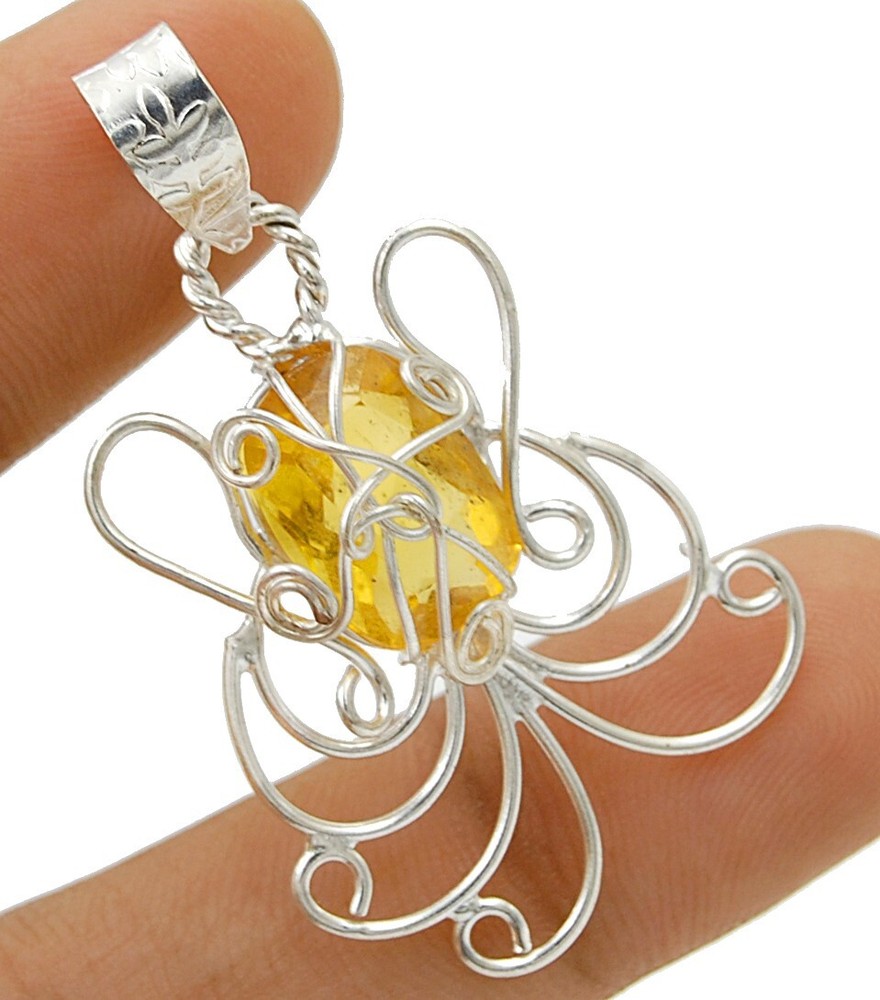 2CT Natural Golden Citrine Sterling Silver Pendant B10-5