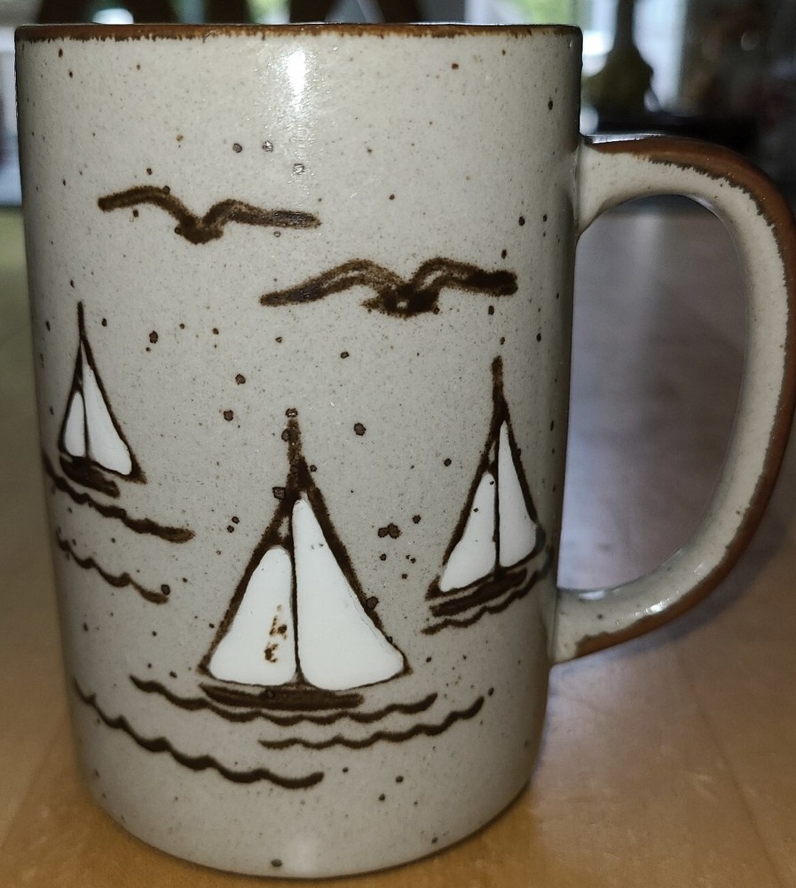 Vintage Nautical Sailboat Stoneware Mug for Coffee Tea or Cocoa