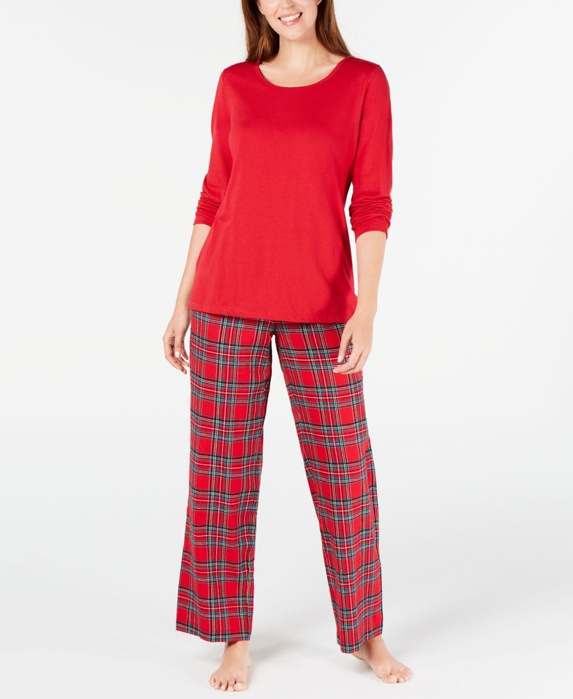 Family Pajamas Set Women's Mix It up Red Brinkley Plaid Medium M Macy's 2 PC