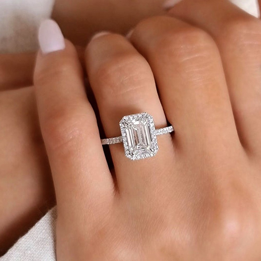 Elegant Diamond Ring Emerald 2 Carat IGI Lab Created 14k White Gold E F  VVS2