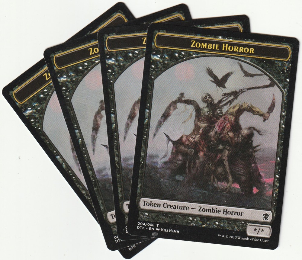 ✪ 4 MAGIC The Gathering ZOMBIE HORROR Black Creature Tokens PLAYSET DTK/EN 2015