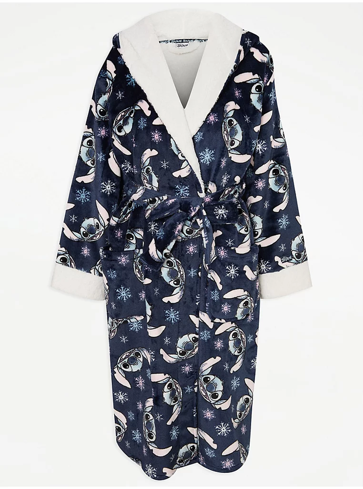 Disney LILO & Stitch Snowflake Soft Fleece Hooded Dressing Gown Women Size S