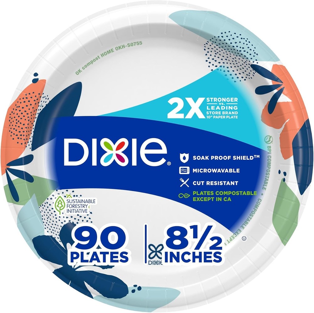 Dixie Medium Paper Plates, 8.5 Inch Disposable Plates, 2X Stronger