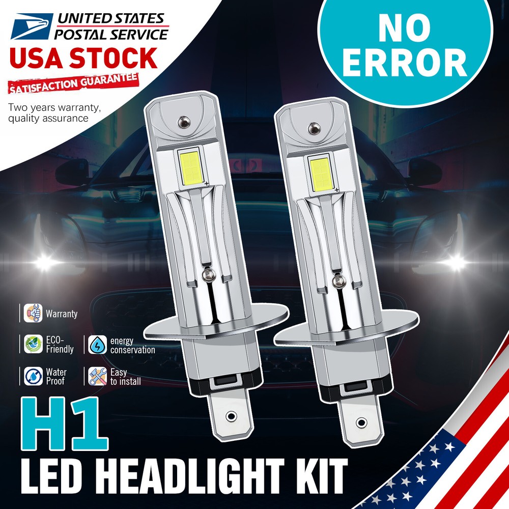 2 Sides H1 LED Headlight Bulbs Kits Super Bright 20000LM 6000K CANbus White