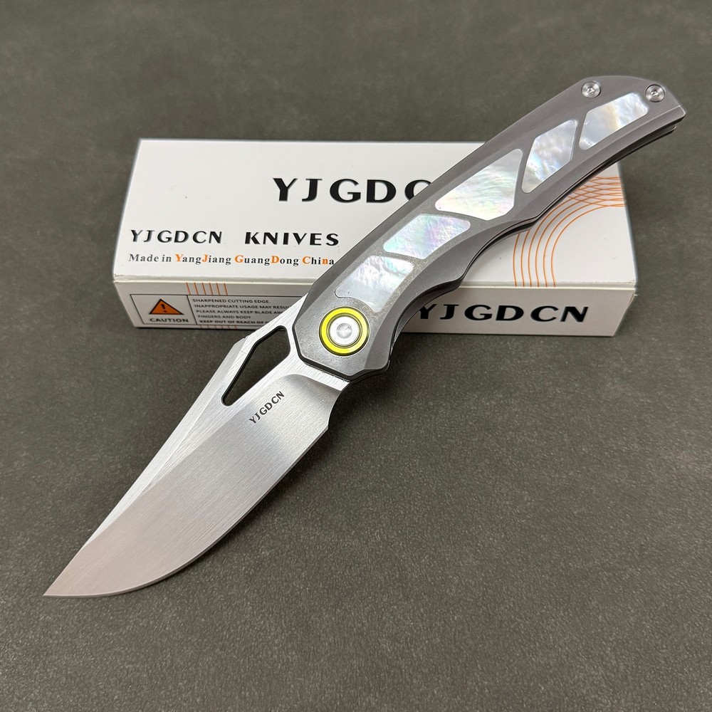 YJGDCN-RIHE Design Knife M398 Blade Natural Fritillaria Patch Handle YJ2518