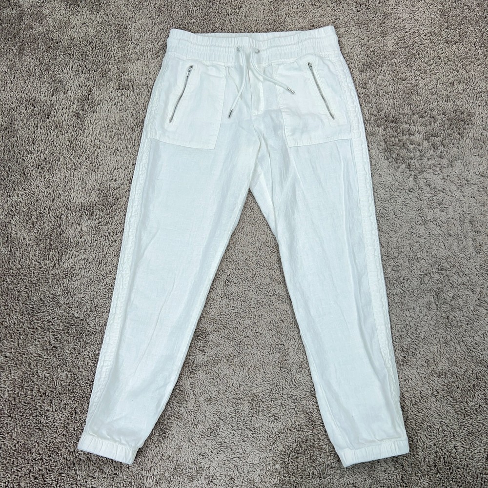Athleta Pants Womens 6 White Cabo Linen Jogger Coastal Travel Resort Vacation