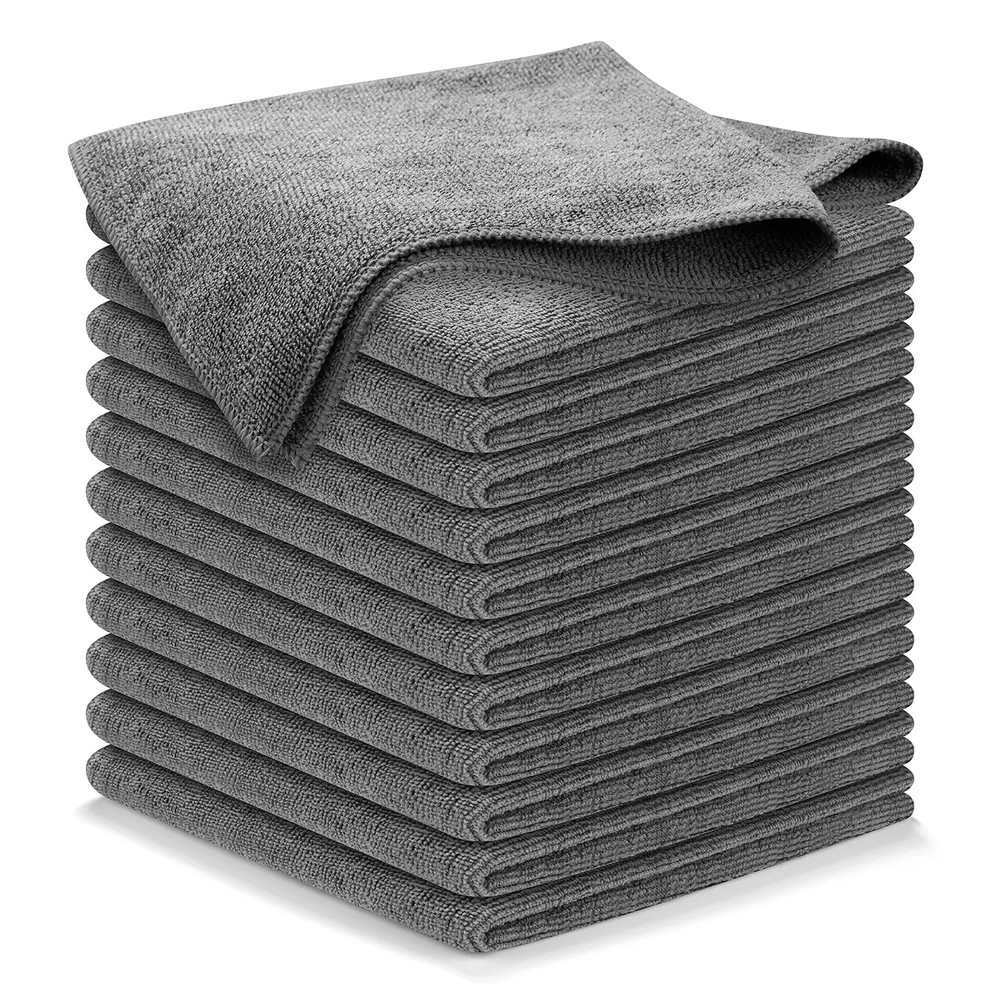 Premium 12-Pack Grey Microfiber Cleaning Cloths 12.5x12.5 High Performance 1200 GSM