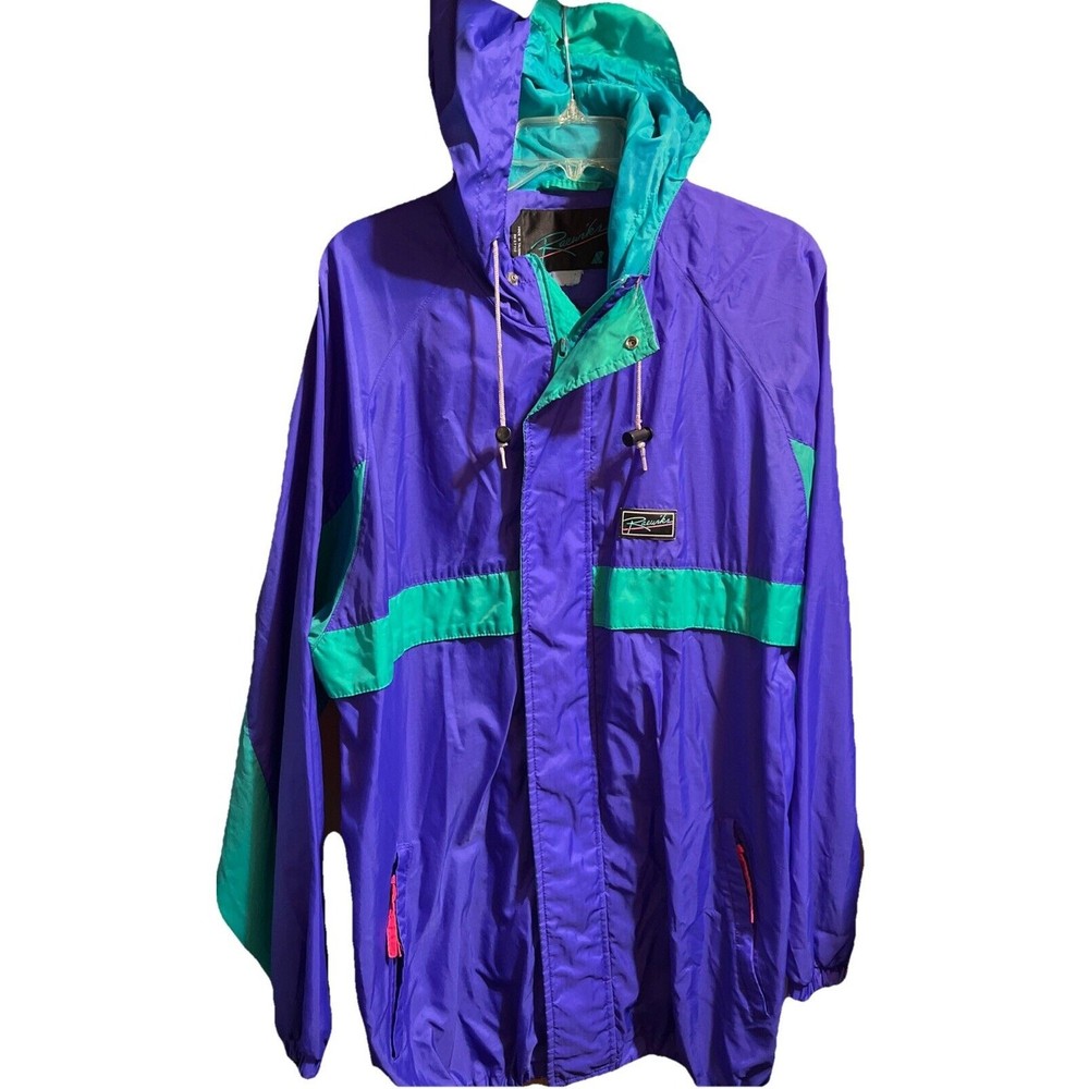 Vintage Raeurks Jacket Purple Turquoise Color Block Windbreaker Ski Men’s Size M