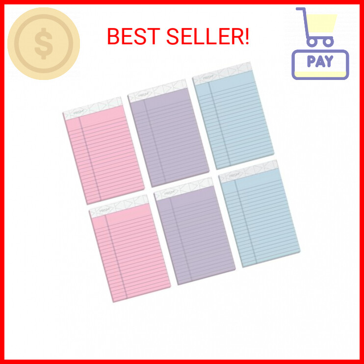 TOPS 5 x 8 Legal Pads, 6 Pack, Prism Brand, 2 Pink/2 Blue/2 Purple, Narrow Ruled
