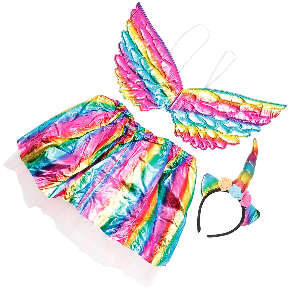 Wing Skirt Set Skirt Headband Set Kids Costume Dress Headband Fairy Girl Costume