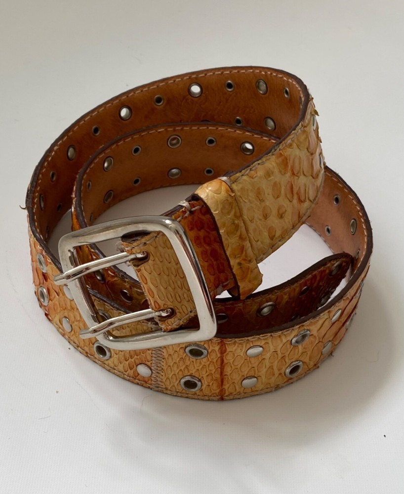 Italian Studded Python Leather Belt for Men - One Size Reptile Style