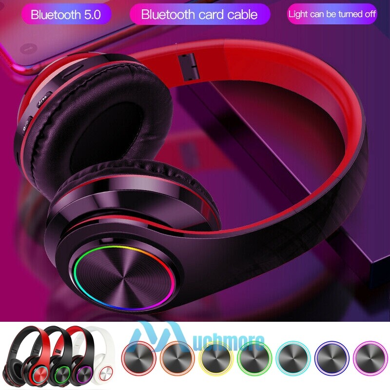 Foldable Wireless Bluetooth Headphones with Super Bass LED Mic for Gaming