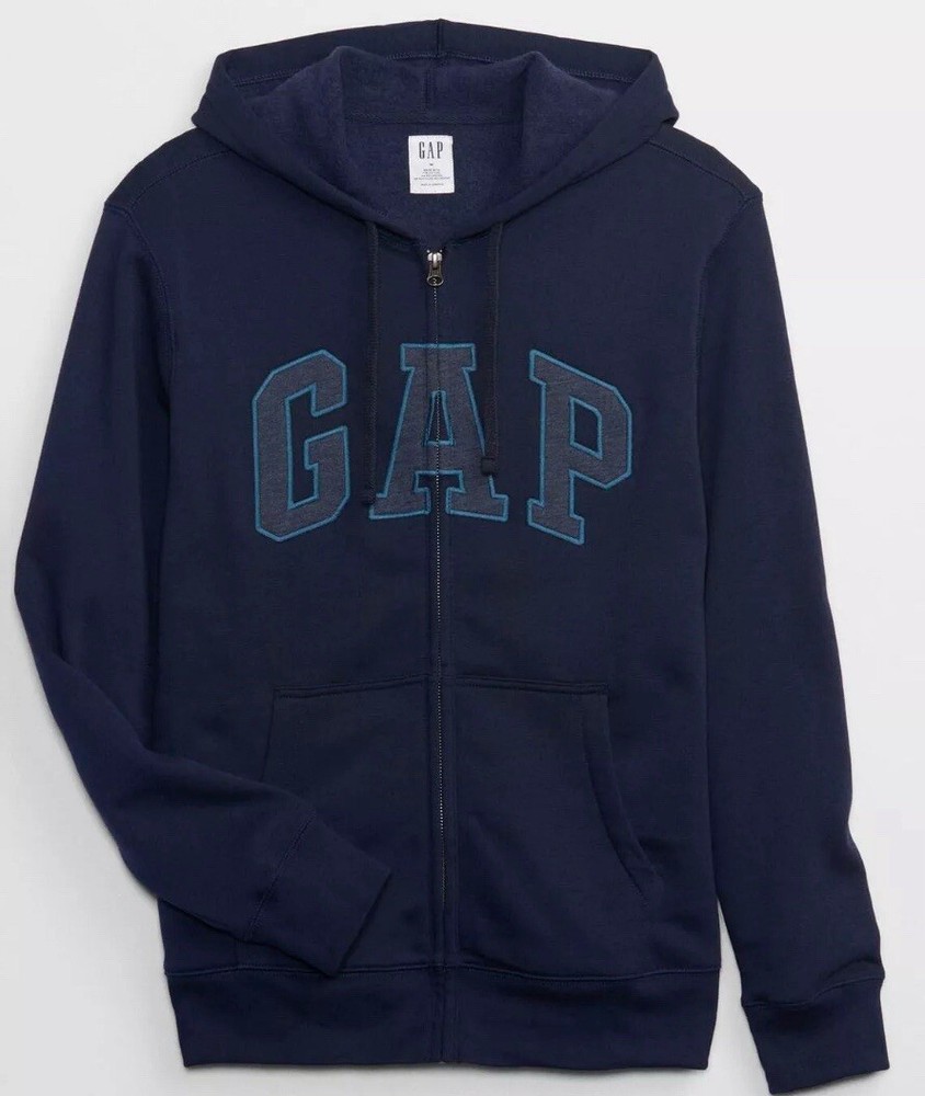 GAP Mens Navy Blue Dark Gray Logo Full Zip Hoodie Size XL New With Tags