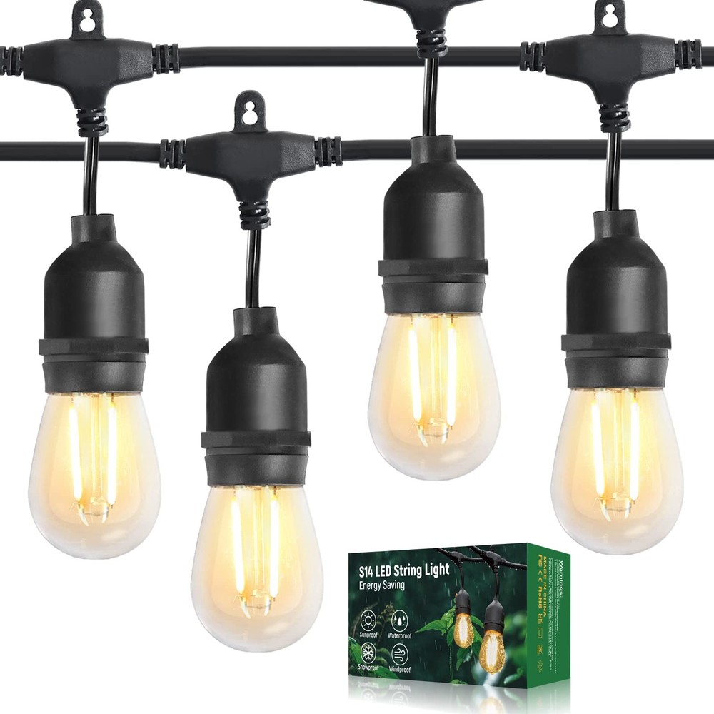 12FT Shatterproof LED Outdoor String Lights with 5 Edison Bulbs