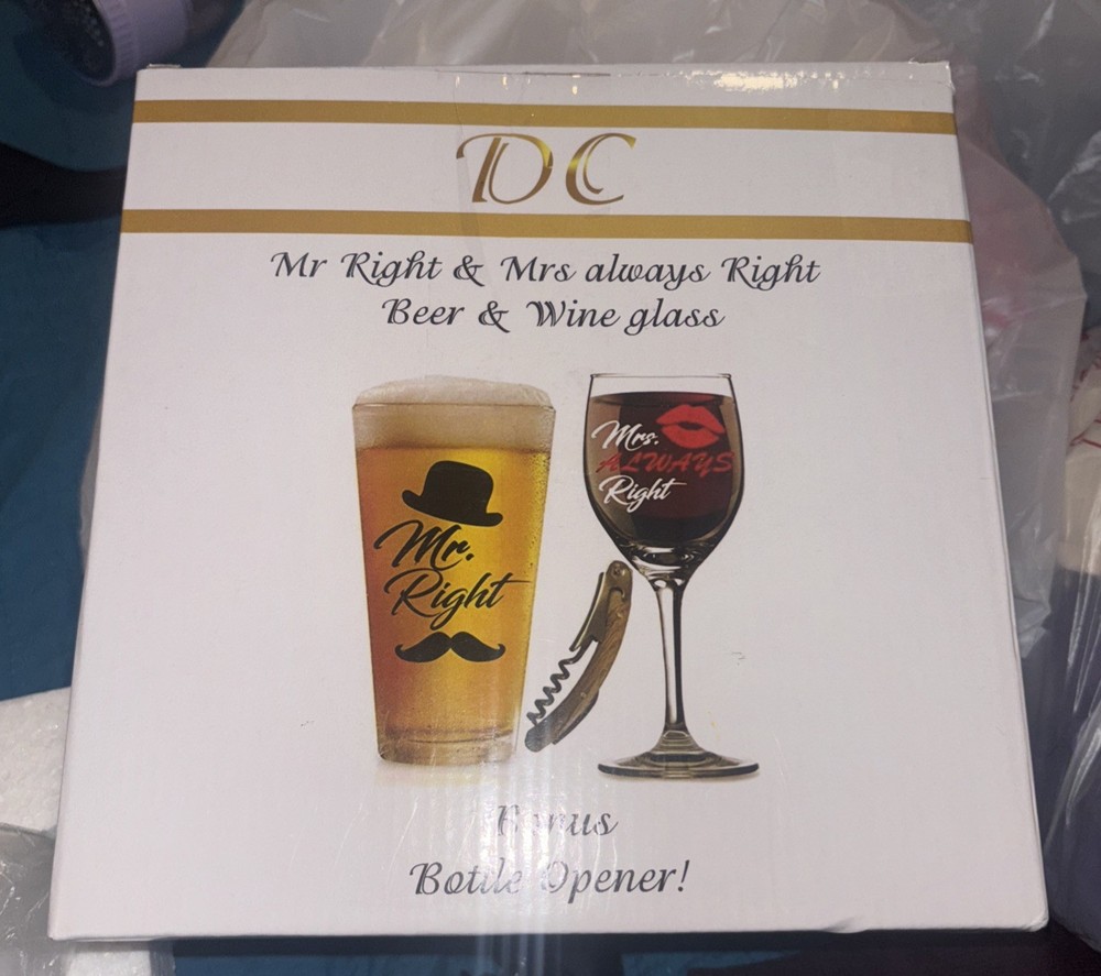 Funny Wedding Gifts Mr. Right and Mrs. Always Right Glasses Beer & Wine