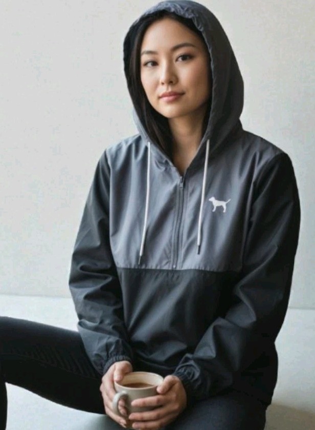 NEW! Victoria's Secret PINK Hoodie Jacket Half Zip Anorak Windbreaker Rain! XS/S