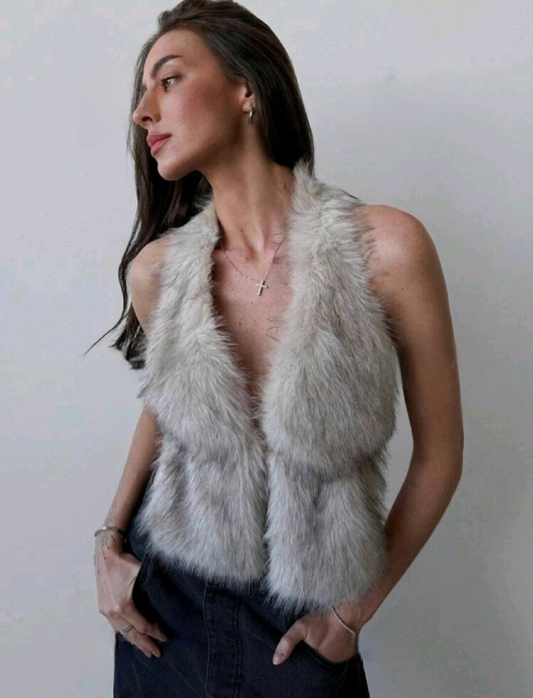 NWT Apricot Modern Tie Back Faux Fur Fuzzy Vest Size L