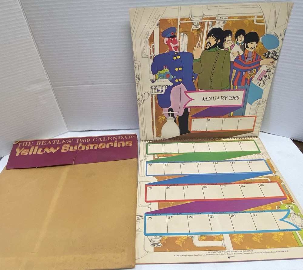 1969 Beatles Yellow Submarine Calendar by Western Publishing with Original Envelope