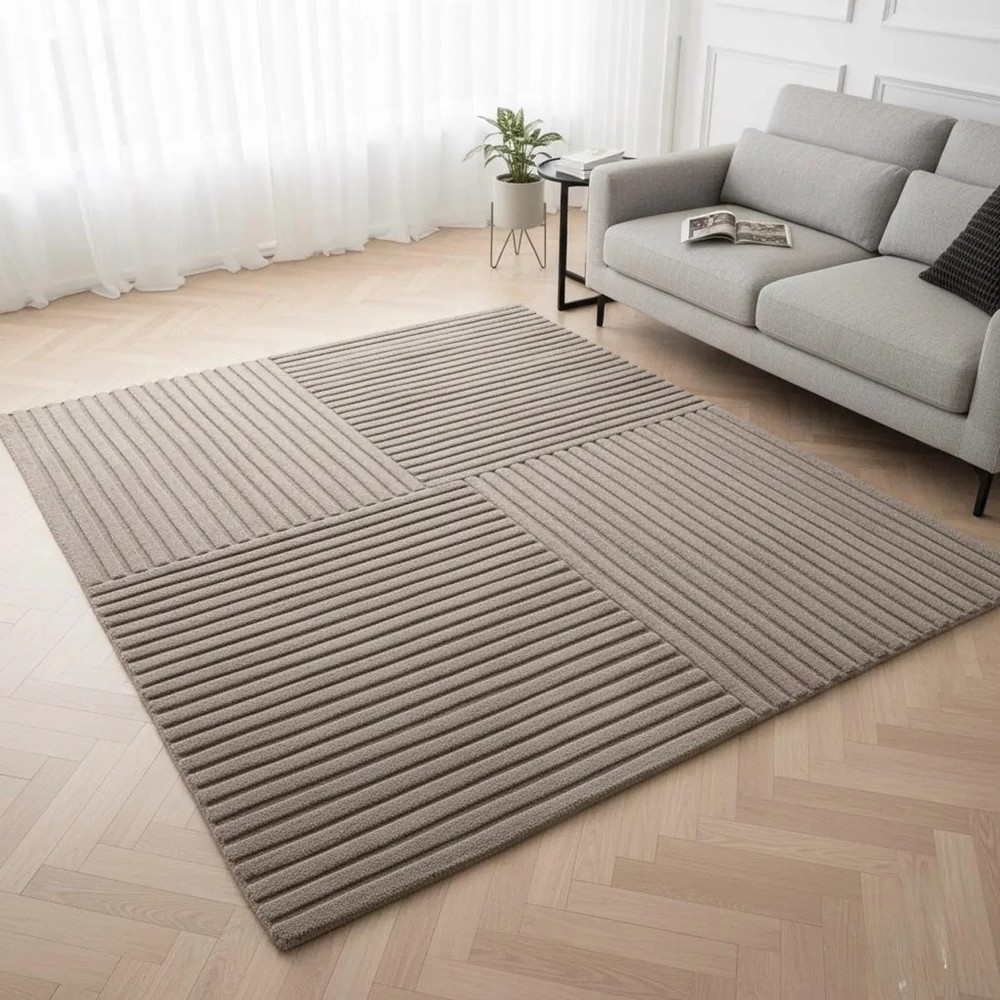 Hand-Tufted Wool Rug | Neutral Taupe Modern Carpet | Living Room