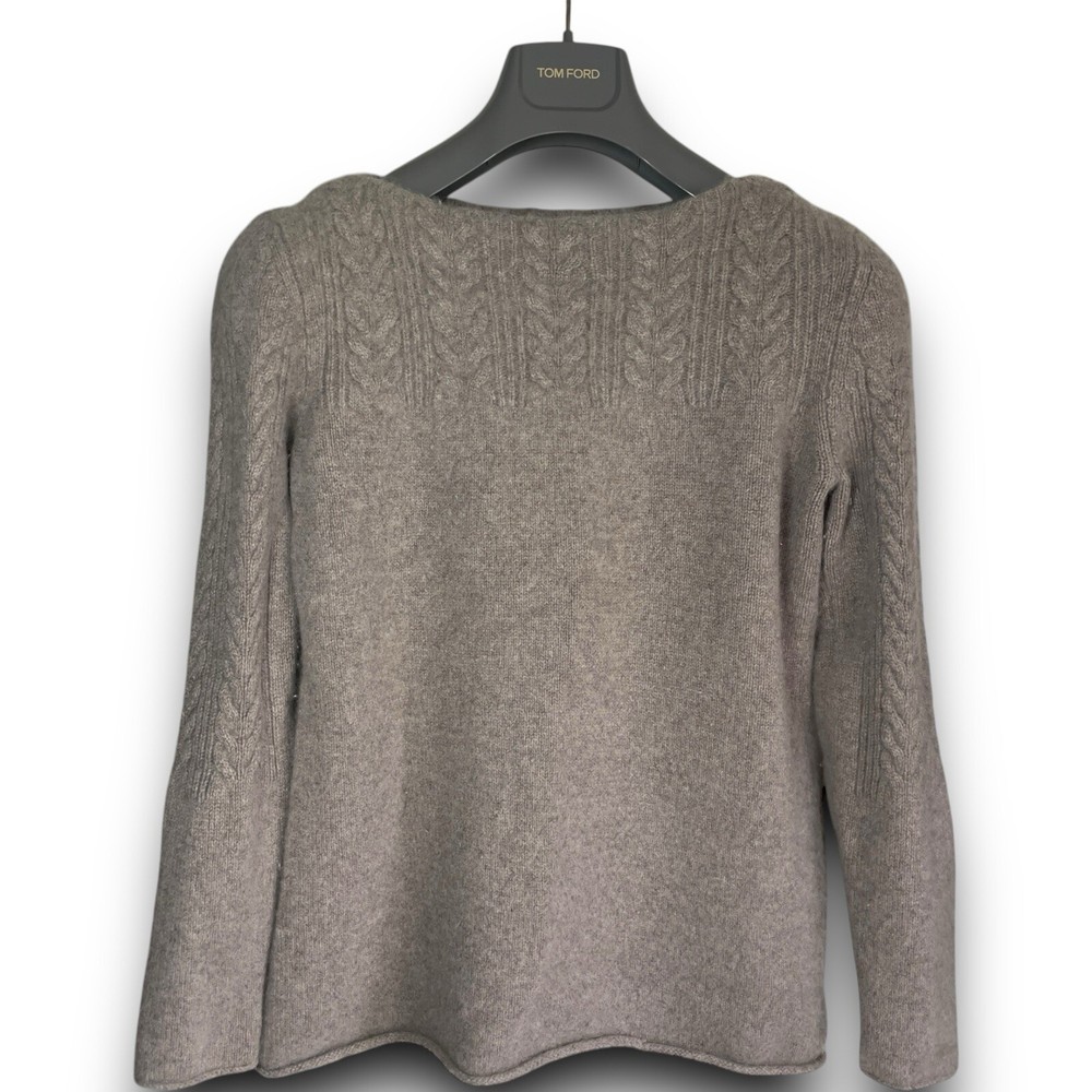 Saks Fifth Avenue Beige Cashmere Cable Knit Pullover Cream Ribbed Sweater M
