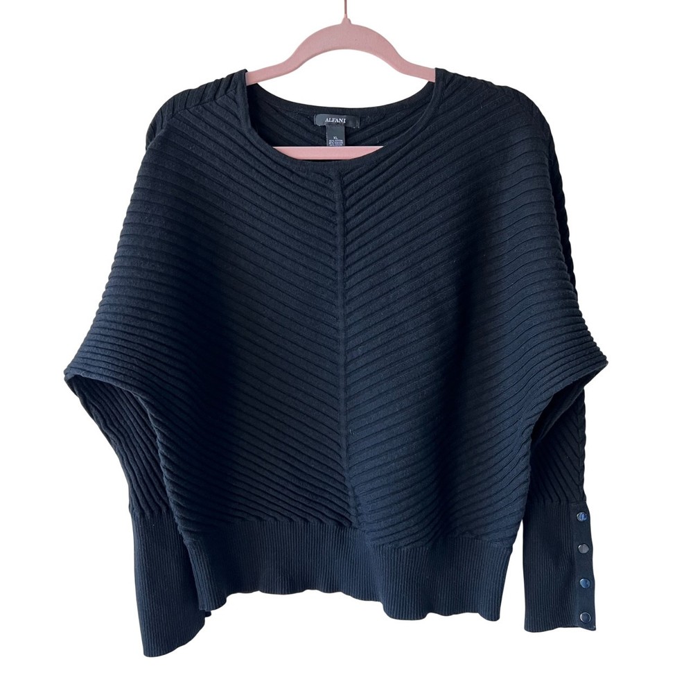 ALFANI Black Diagonal Ribbed Knit Sweater Womens Sz XL Corporate Goth