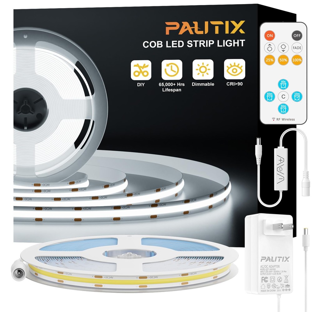32.8ft UL Listed COB LED Strip Light 6000K Daylight White Engineering Grade