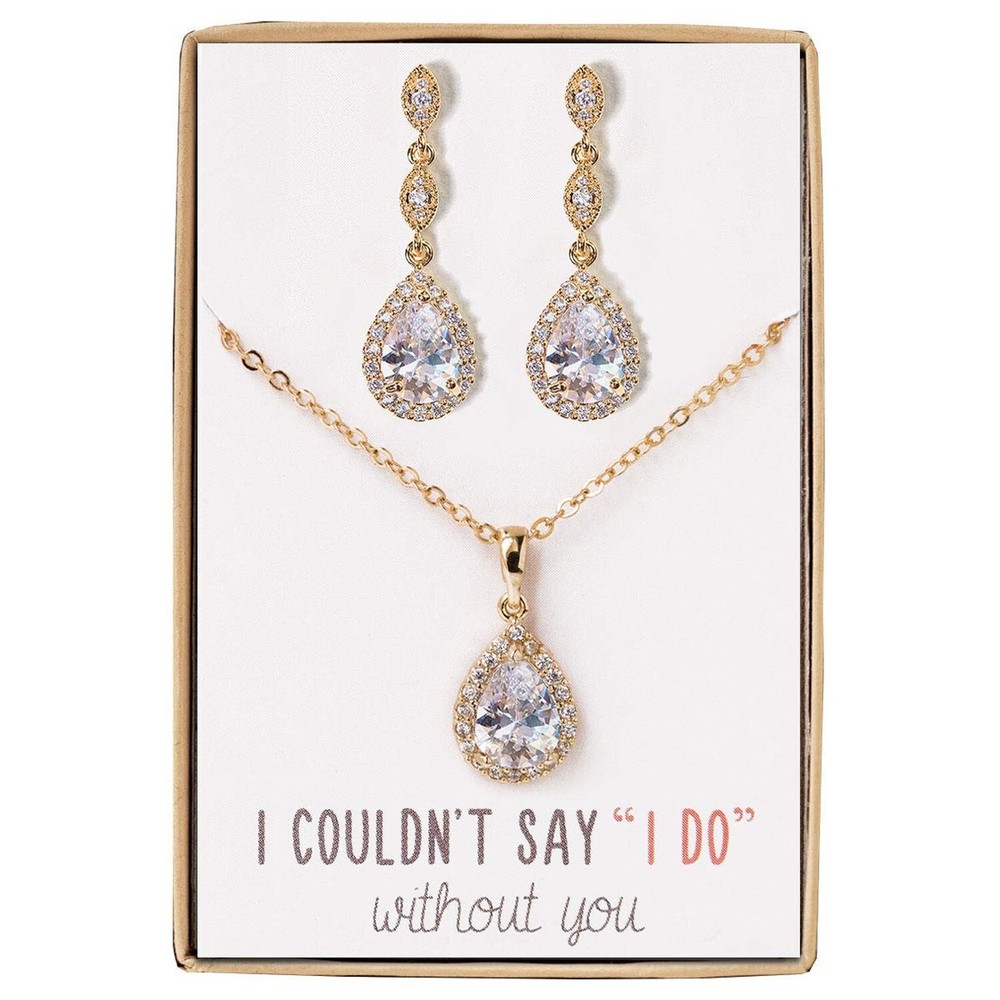 A+O Silver Teardrop Cubic Zirconia Crystal Bridesmaid Earrings for Weddings