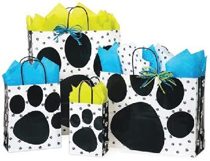 Eco-Friendly Made in USA Pooch Paws Paper Shopping Bags with Tissue - 4 Sizes - 10 Pack
