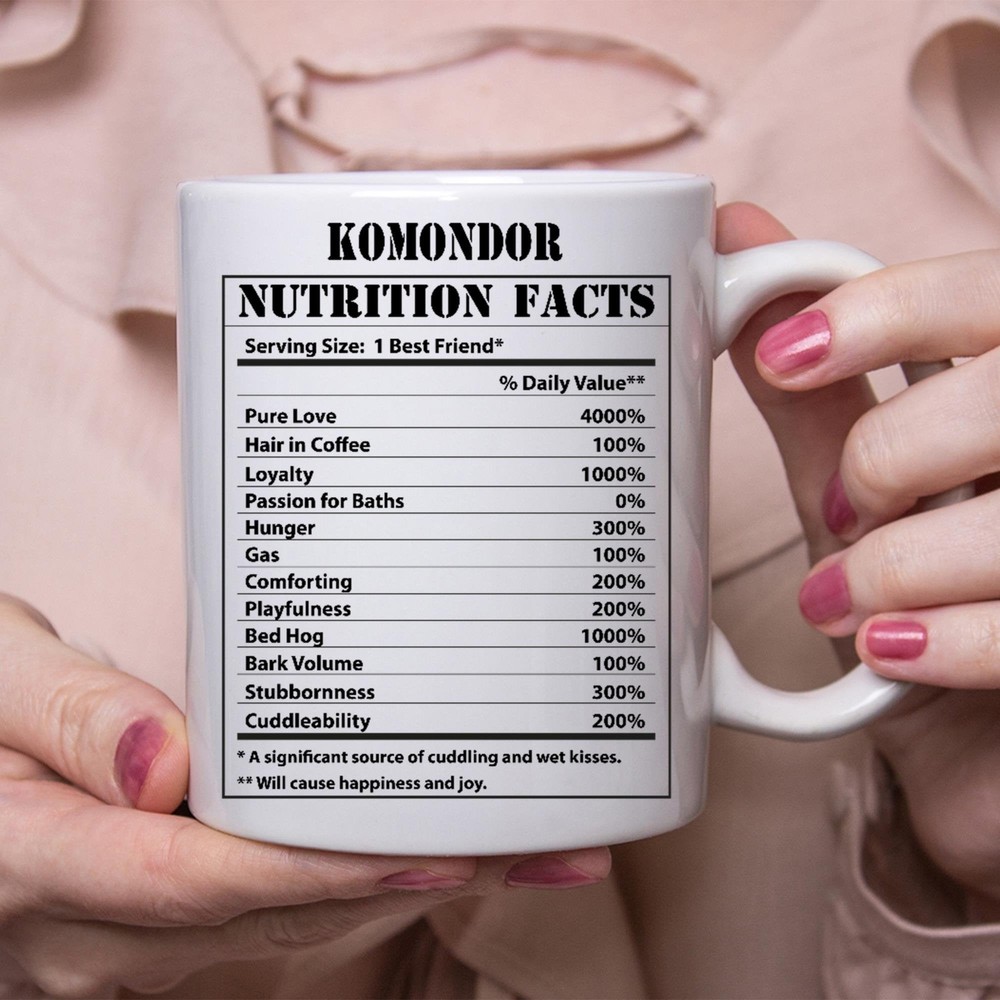 Funny Komondor Gifts Nutritional Facts White Coffee Mug
