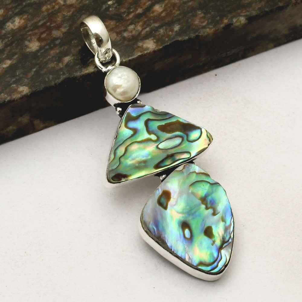 Abalone Shell Pearl Gemstone Handmade Ethnic Pendant Jewelry 2.8 Inches AP-36077