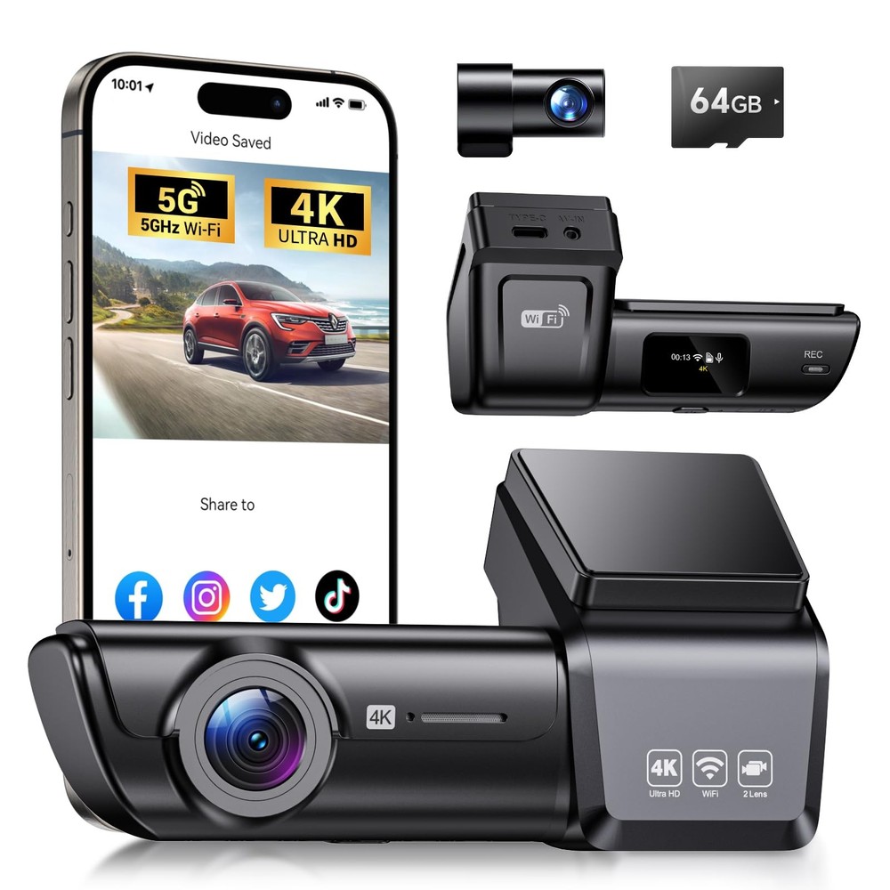 F8 Car Camera Dash Cam Front and Rear, 4K+1080P 170° Wide Angle Dual Dash Cam...