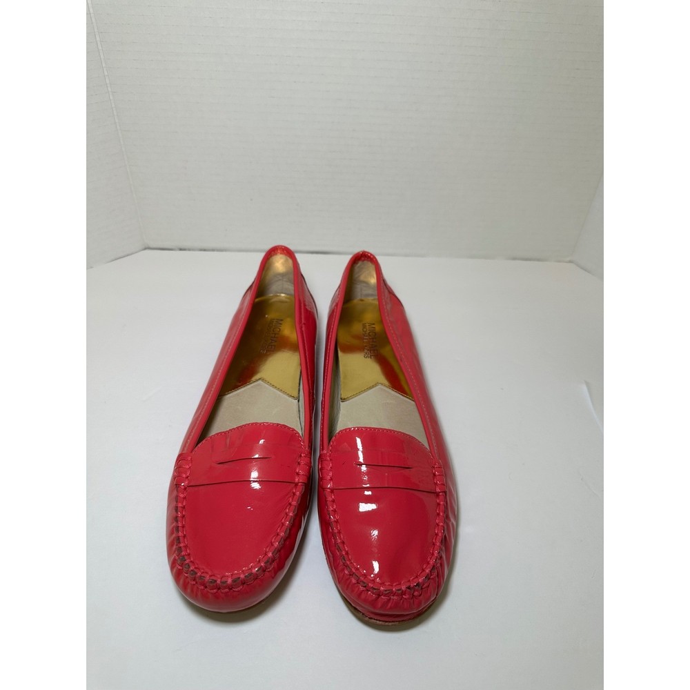 Michael Kors Womens Pink Patent Leather Penny Loafers Flat Shoes Moc Toe Logo