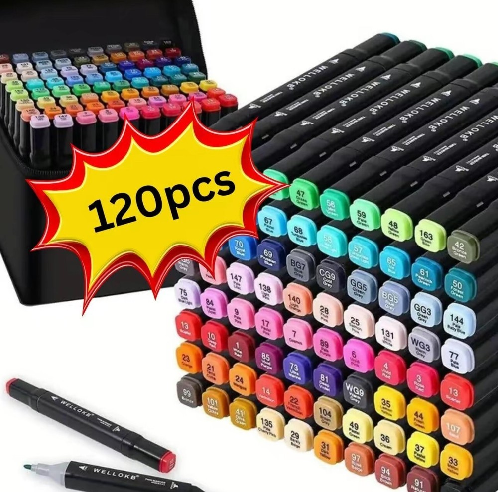 Dual Tip Colored Markers, Mixed Double Ended Marker Set with Bag, Durable Dual