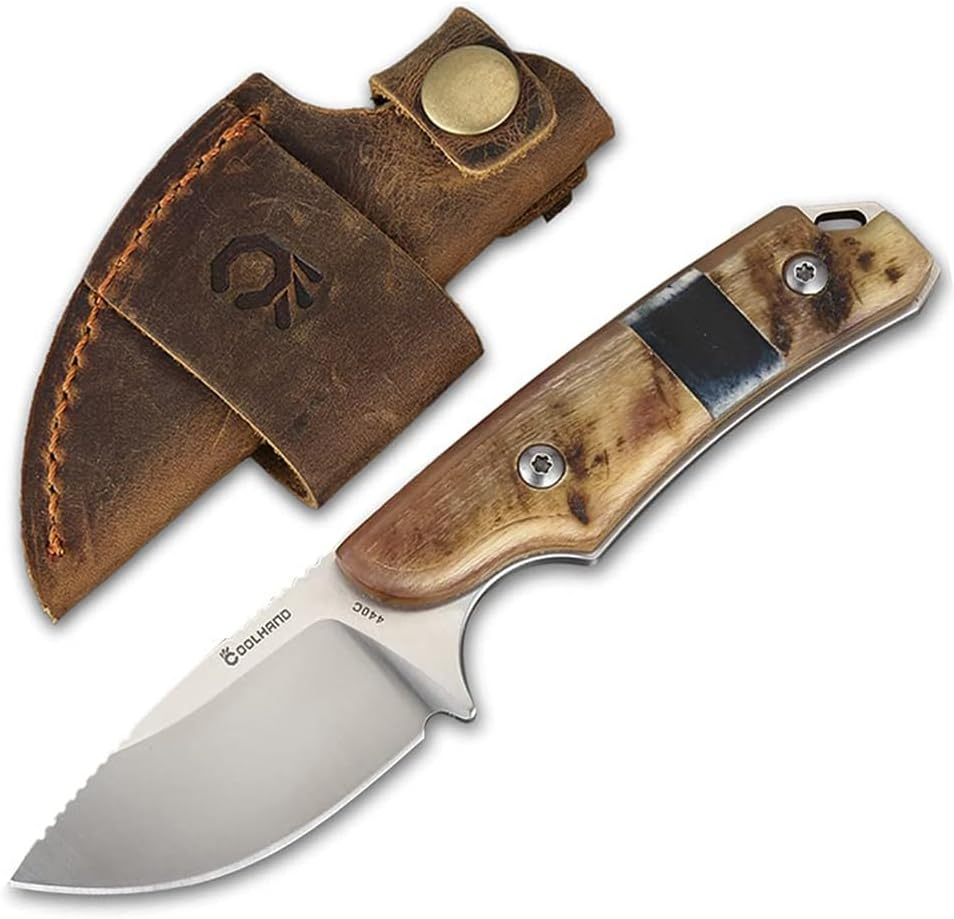 5.98 Inch Full Tang Compact Knife with Leather Sheath for Horizontal Carry