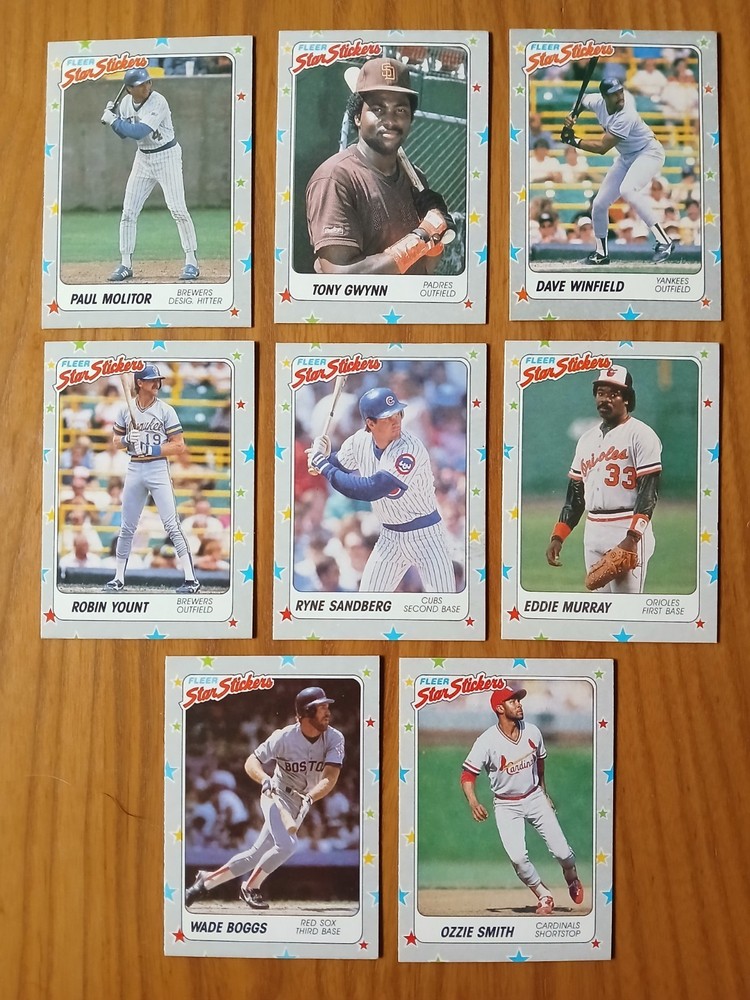 1988 Fleer Star Stickers Lot - GWYNN SANDBERG YOUNT MOLITOR BOGGS WINFIELD OZZIE