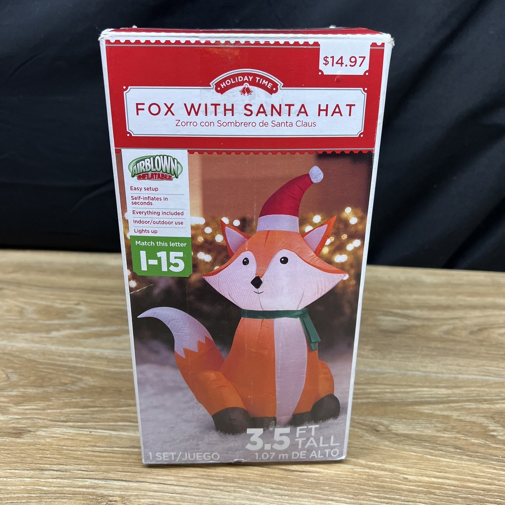 3.5ft Orange Fox Santa Hat Inflatable Christmas Decoration by Gemmy  