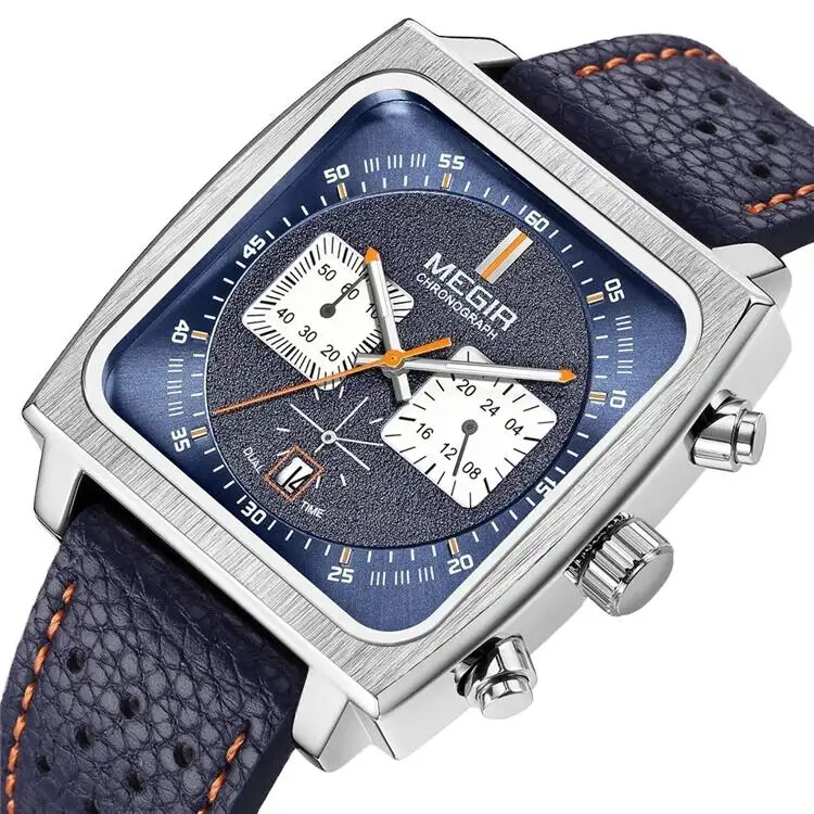MEGIR Mens Luxury Chronograph Watch with Quartz Movement and Leather Strap