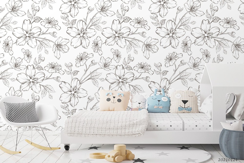 3D Hand-drawn Flower Pattern Wall Murals Wallpaper Murals Wall Sticker