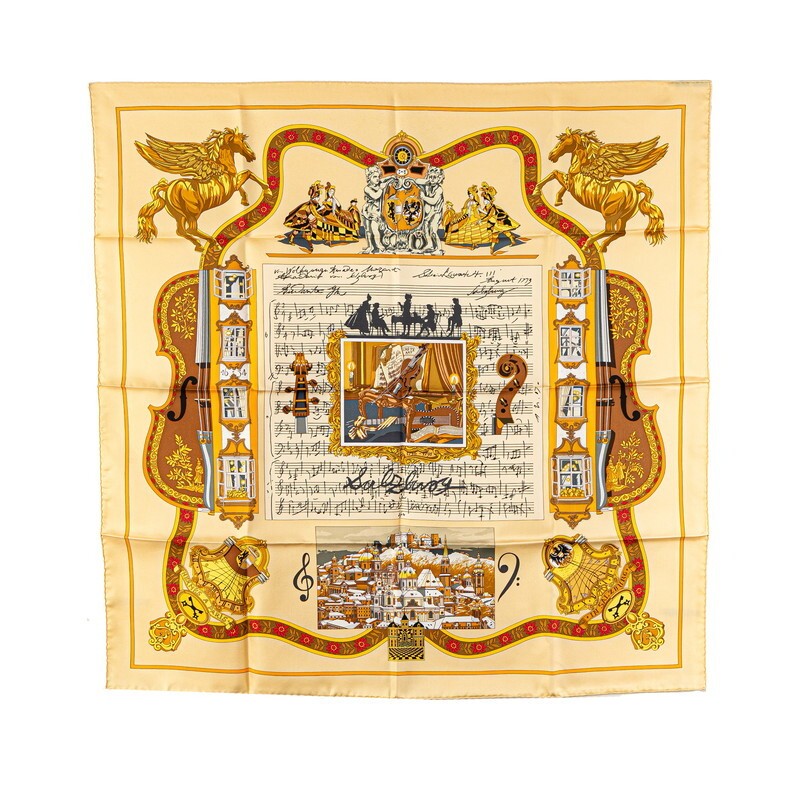 Hermes Salzburg Scarf 90 Yellow Silk Carre 291802