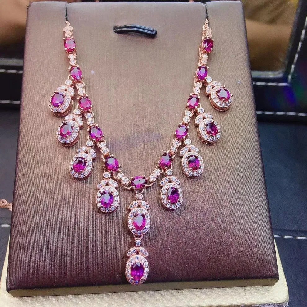 Natural Red Garnet Pendant Necklace 925 Sterling Silver Women Jewelry 3\4mm Gift