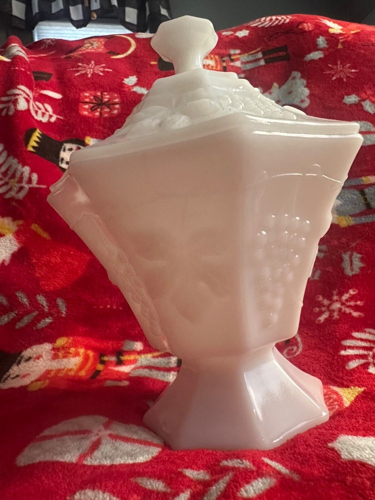 Vintage Milk Glass Candy Dish With Lid
