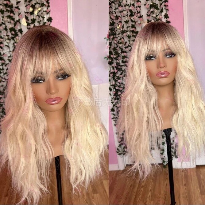 Bangs Body Wave Platinum Blonde Ombre Brazilian Remy 13X4 Lace Front Human Hair