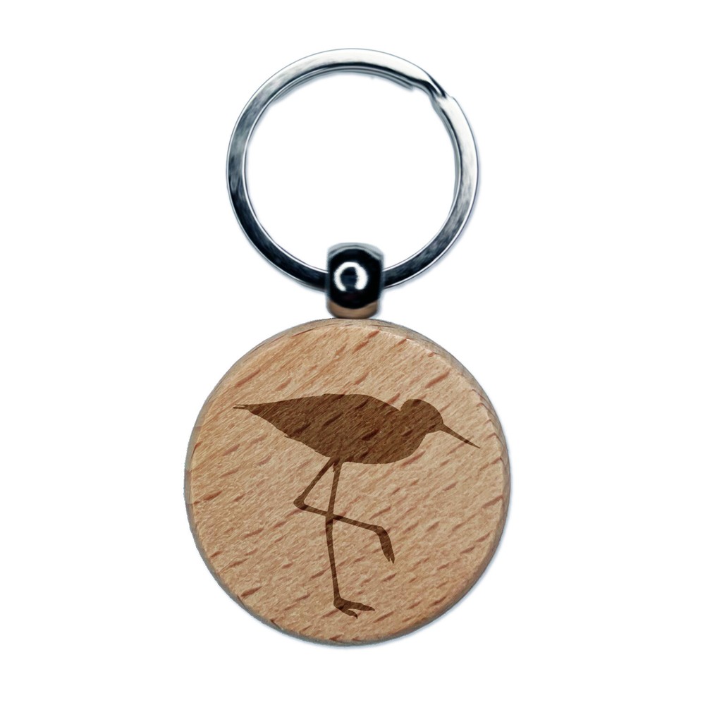 Sandpiper Bird Solid Engraved Wood Round Keychain Tag Charm
