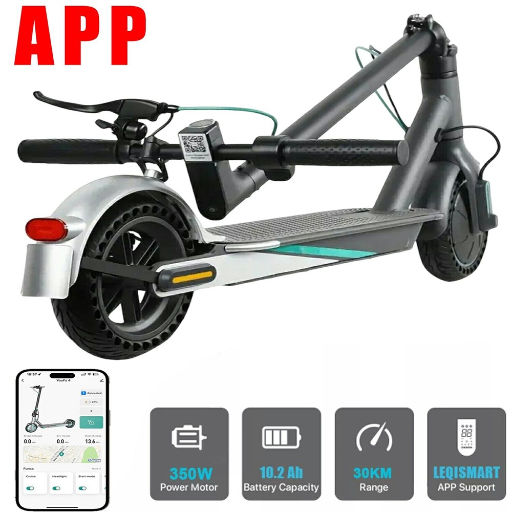 350W Portable Blue Electric Scooter with 30km Range 36V 10.4Ah Battery Dual Brake APP Control