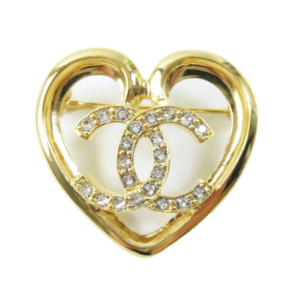 CHANEL F23C Rhinestone Heart Brooch with Coco Mark 636020