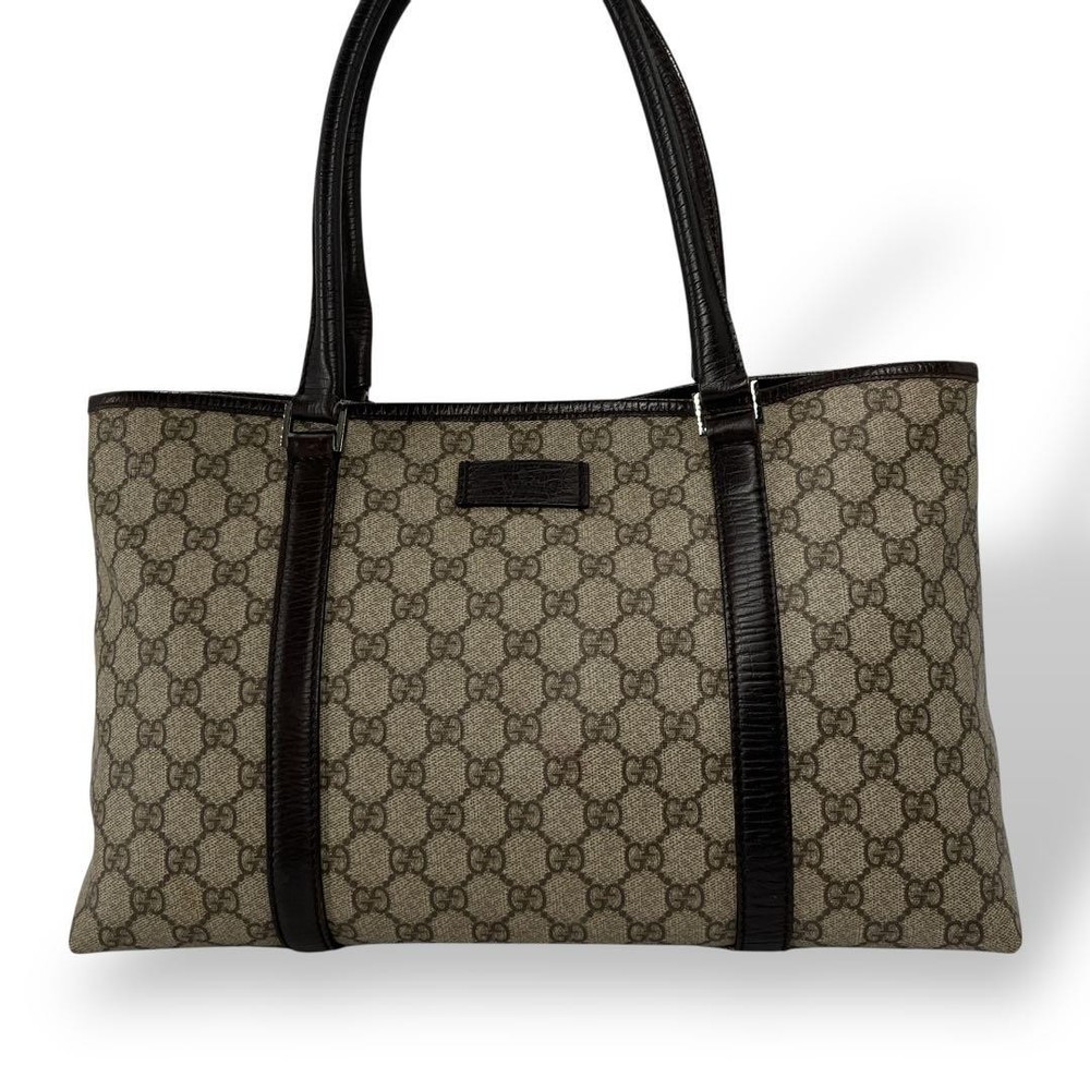 Gucci GG Supreme Tote Bag in Beige PVC Leather with Shoulder Strap New