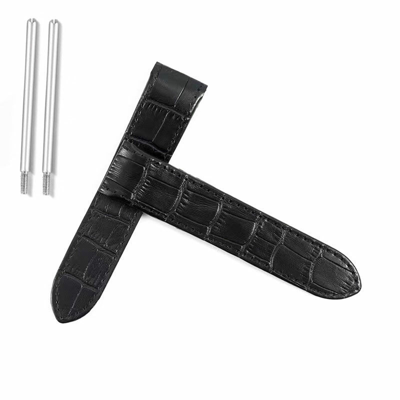SCREW + 23MM LEATHER STRAP BAND BRACELET FOR CARTIER SANTOS 100XL 38MM BLACK