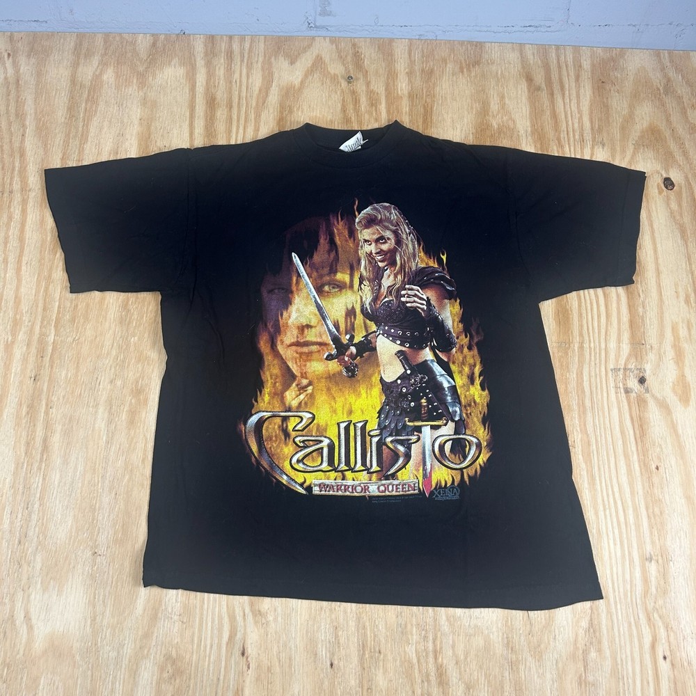Vintage Tour Champ Callisto Warrior Queen Fire Graphic Crewneck T-Shirt L Black