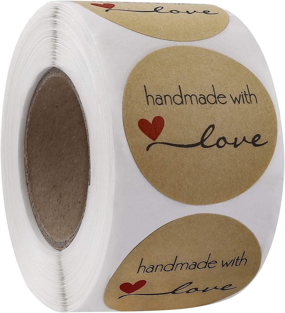 500pcs 1.5 Inch Kraft Handmade with Love Stickers Roll Baking Stickers Self-A...