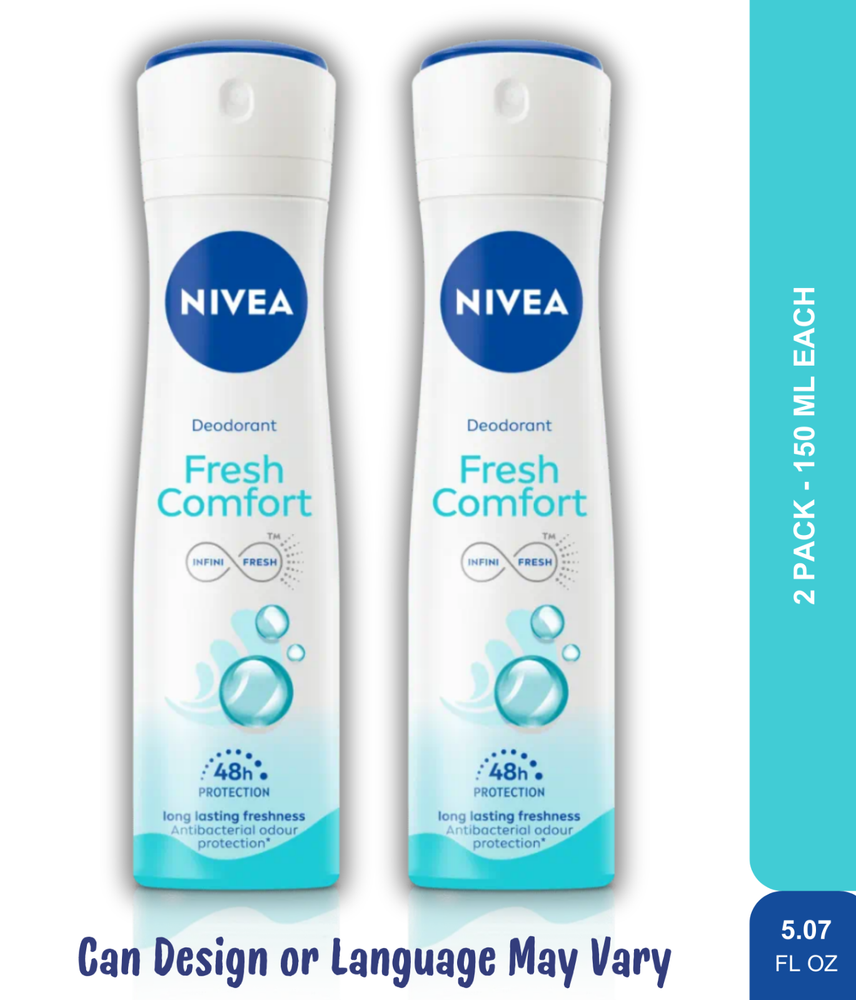 Nivea Fresh Comfort 48H Antibacterial Deodorant Spray 5oz Twin Pack